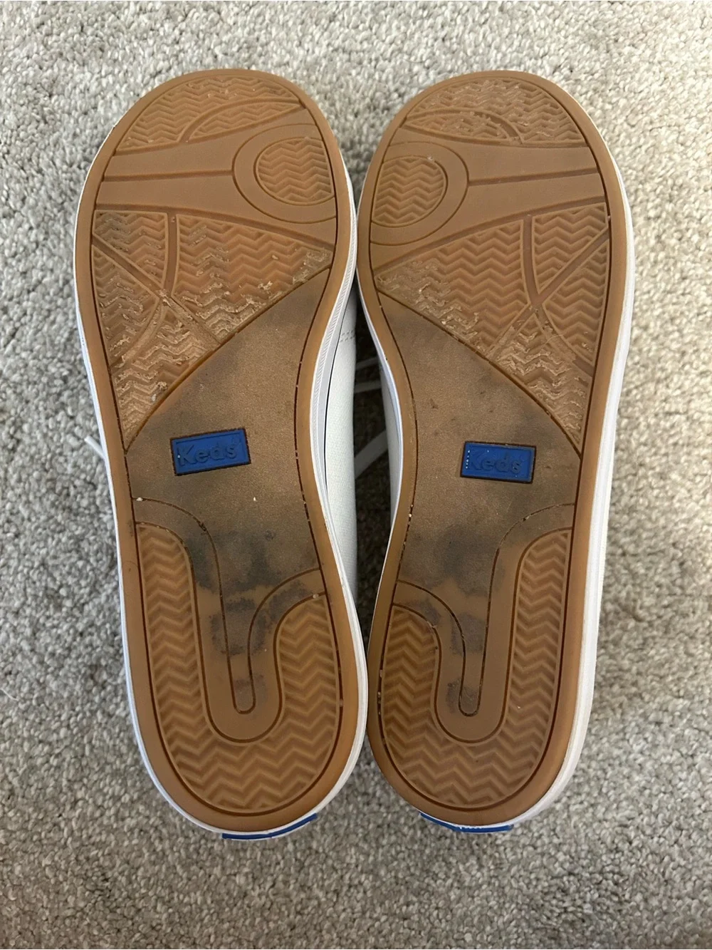 Keds White Canvas Center III Sneakers with Navy Trim and Tan Logo